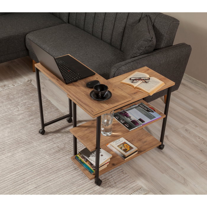Hanah Home Mesa Auxiliar Industrial Tablero Melamina Pino Atlántico y Negro 70x63x76 cm
